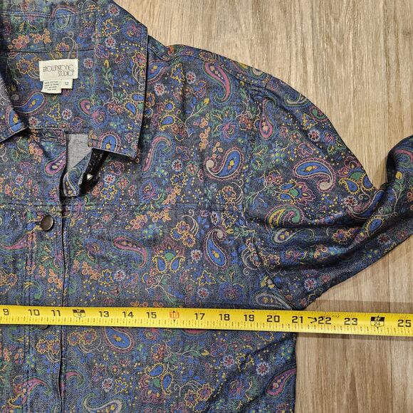 Vtg Brownstone Denim Jacket Womens 12 Floral Paisley Shacket Artsy Boho Retro - Picture 7 of 8